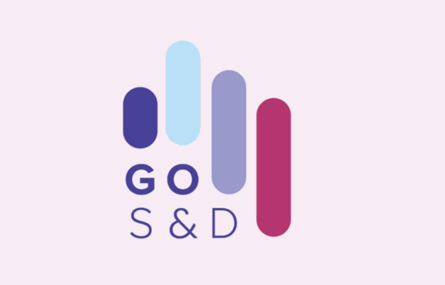 A logo of GOSAD on a light pink backgroun